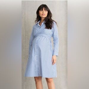 Seraphine Blue White Stripe Maternity Nursing Shirt Dress Size 12